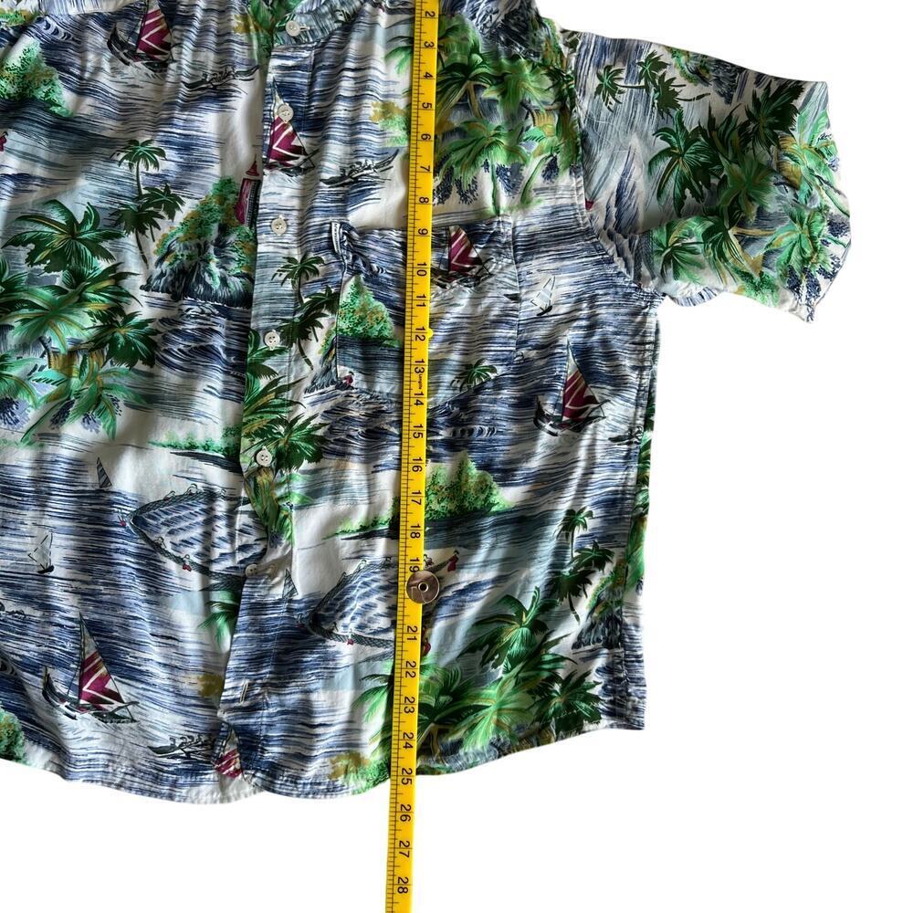 Vintage New Millennium Men’s Hawaiian Shirt Large Tropical Island Sailboat Print - Picture 5 of 6